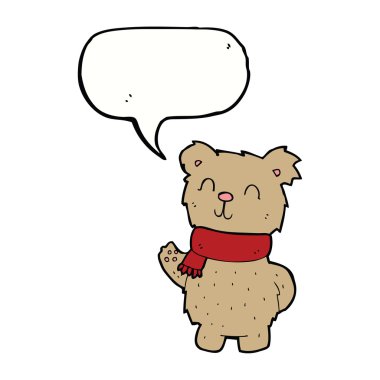 Konuşma balonlu oyuncak ayıyı sallayan çizgi film