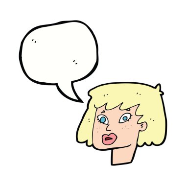 Konuşma baloncuklu güzel kadın yüzü.