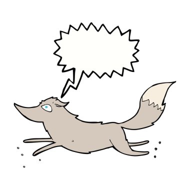 Konuşma baloncuğuyla koşan çizgi film kurdu