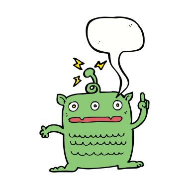 Konuşma baloncuğu olan garip bir uzaylı çizgi filmi.