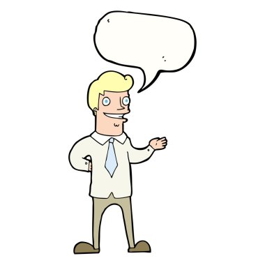 Konuşma balonu olan çizgi film satıcısı.