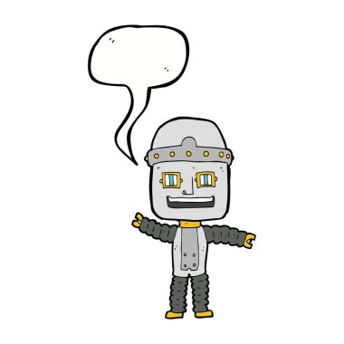 karikatür sallayan robot konuşma balonu ile