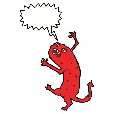 Konuşma balonu olan küçük bir canavar.