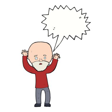 Çizgi film sakallı adam konuşma baloncuğuyla panikliyor.