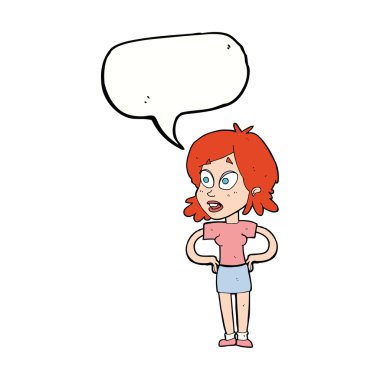 Kalçasında konuşma balonu olan çizgi filmdeki kadın.
