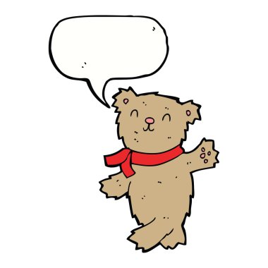 Konuşma balonlu oyuncak ayıyı sallayan çizgi film