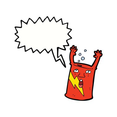 Konuşma baloncuklu çizgi film soda kutusu karakteri