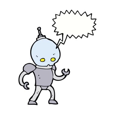 Konuşma baloncuklu uzaylı robot.