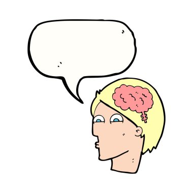 Konuşma baloncuklu beyin sembollü çizgi film başı