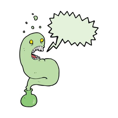 Şişede cadılar bayramı hayaleti ve konuşma balonu.