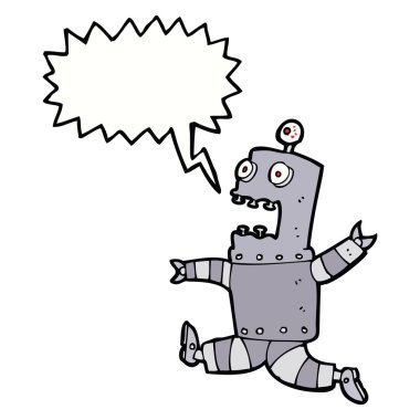 Konuşma baloncuğu olan korkmuş robot çizgi film