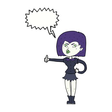 Çizgi filmdeki vampir kız konuşma baloncuğuyla baş parmak işareti yapıyor.