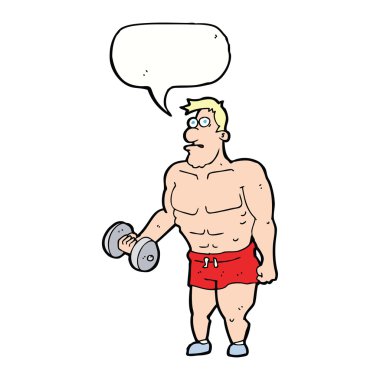 çizgi filmci konuşma balonuyla ağırlık kaldırıyor