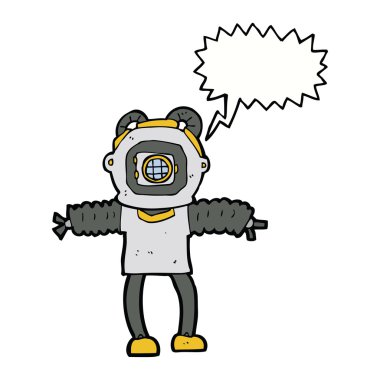 Konuşma baloncuğu ile derin deniz dalgıcı çizgi filmi