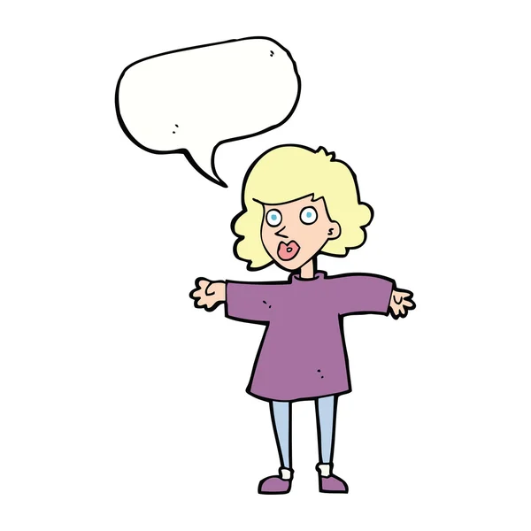 Cartoon nervös kvinna med pratbubblan — Stock vektor