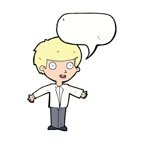 Karikatur glücklicher Junge mit Sprechblase — Stockvektor