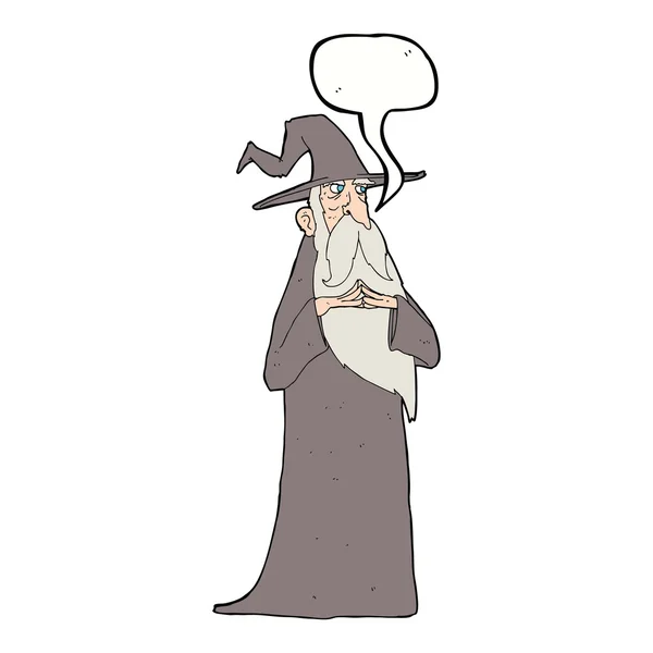 Cartoon old wizard with speech bubble — Stock Vector