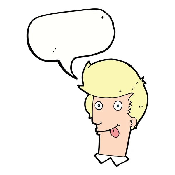 Homem dos desenhos animados com língua pendurada com bolha de fala — Vetor de Stock