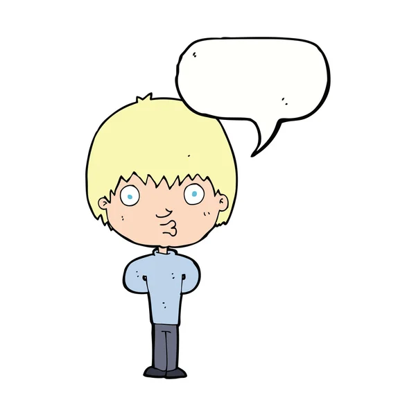 Cartoon fluitende jongen met spraakbel — Stockvector