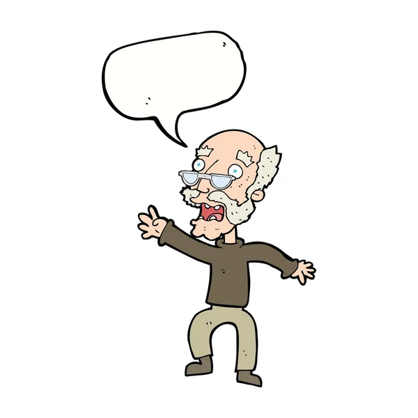 Cartoon frightened old man with speech bubble — Stock Vector