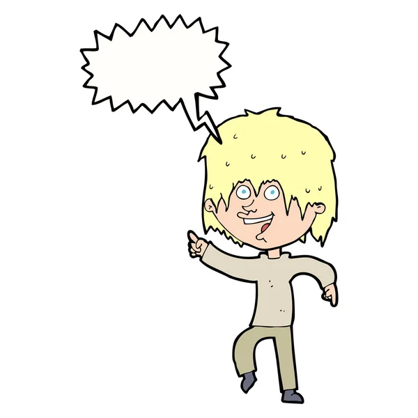 Kreslený šťastný chlapec s bublinou řeči — Stockový vektor