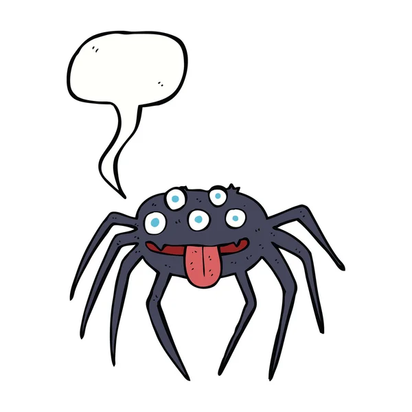 Dibujos animados bruta araña de halloween con burbuja del habla — Vector de stock