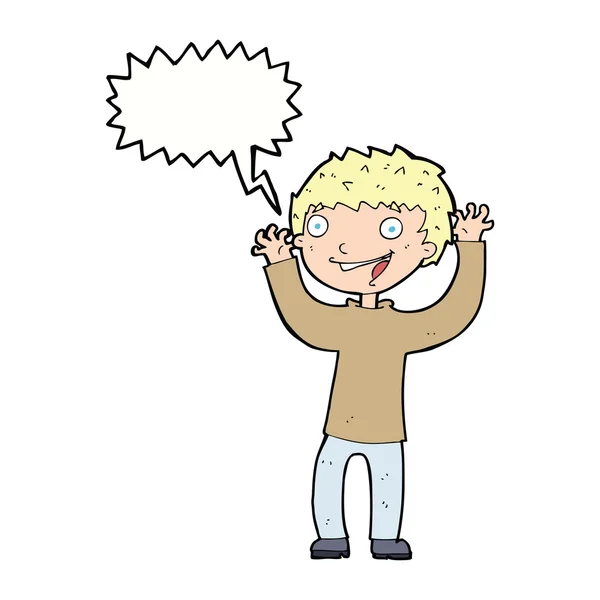 Cartoon excited boy with speech bubble — Stock Vector