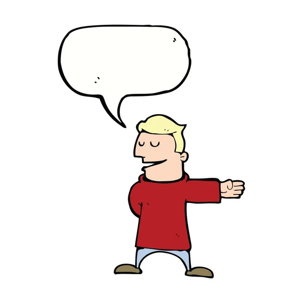 Cartoon man gesturing direction with speech bubble — Stock Vector