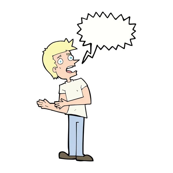 Hombre de dibujos animados haciendo excusas con la burbuja del habla — Archivo Imágenes Vectoriales