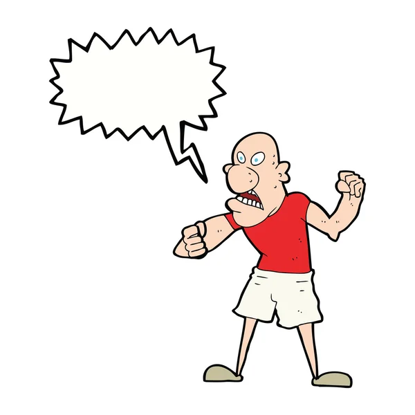 Cartone animato uomo violento con bolla discorso — Vettoriale Stock