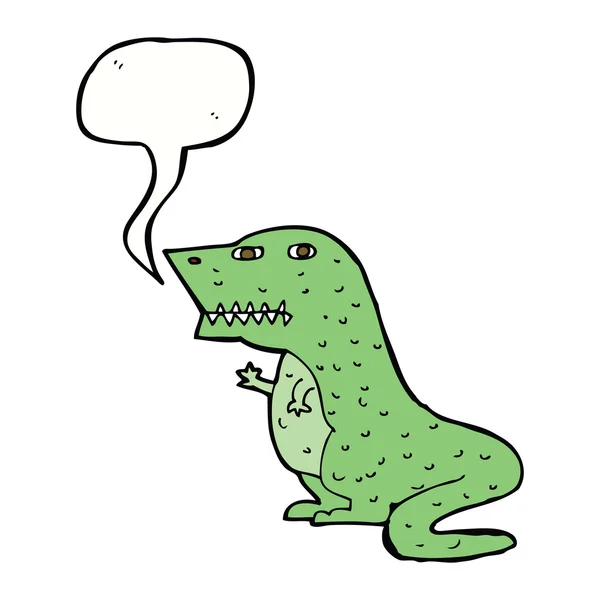 Dinosaurio de dibujos animados con burbuja de habla — Vector de stock