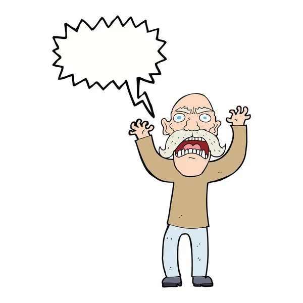 Κινουμένων σχεδίων θυμωμένος γέρος με φούσκα ομιλία — Διανυσματικό Αρχείο