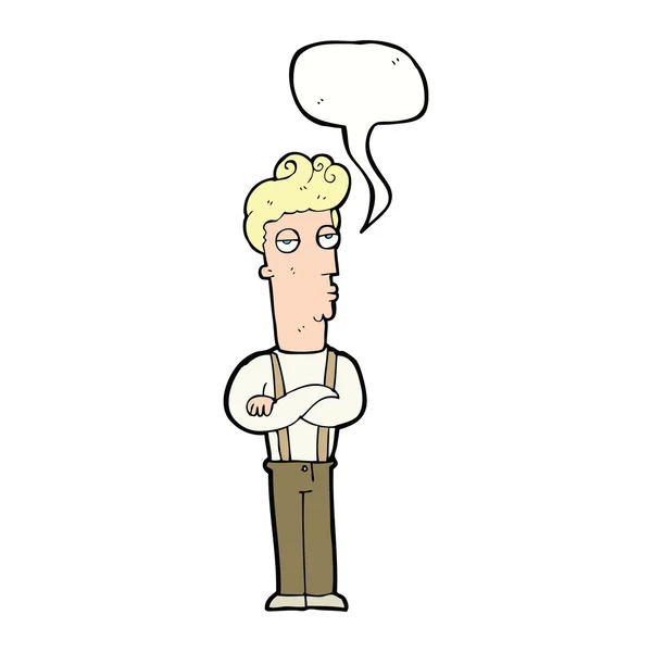Cartoon unimpressed man with speech bubble — Stock Vector