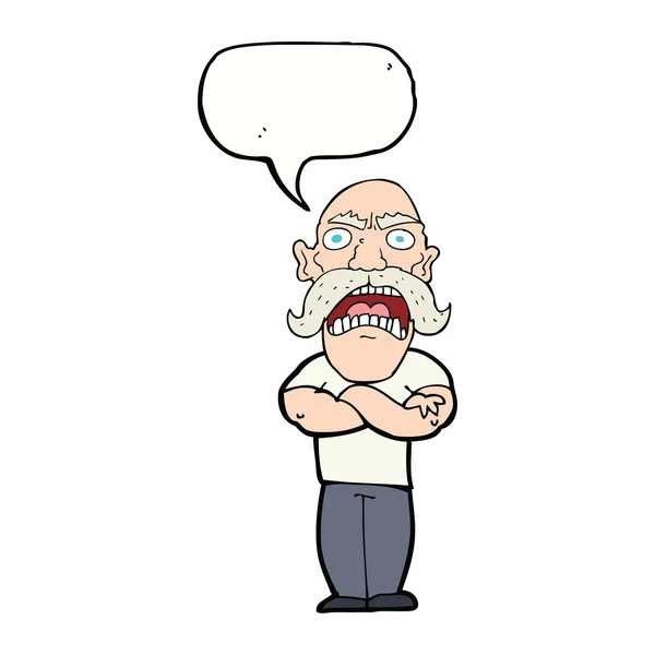 Cartoon angry man with speech bubble — Stock Vector