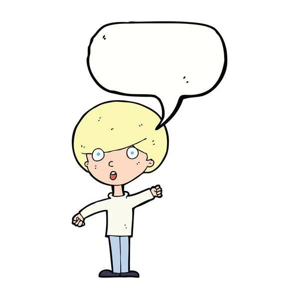 Cartone animato scioccato ragazzo con la bolla discorso — Vettoriale Stock