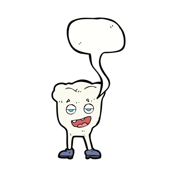 Cartoon tooth looking smug with speech bubble — Stock Vector