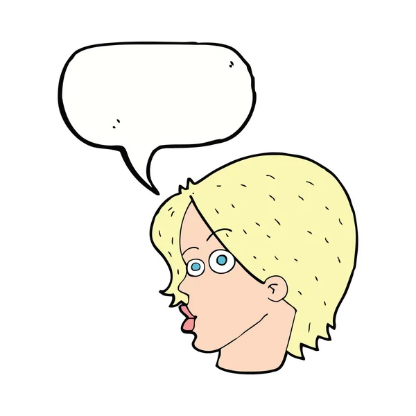 Cartoon female face with speech bubble — Stock Vector