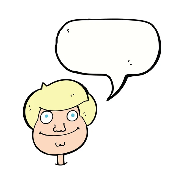 Cartone animato volto felice ragazzo con la bolla discorso — Vettoriale Stock