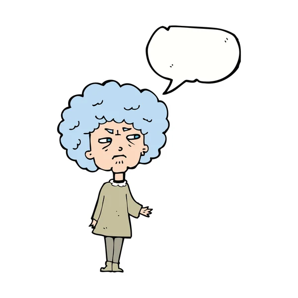 Cartoon old lady with speech bubble — Stock Vector