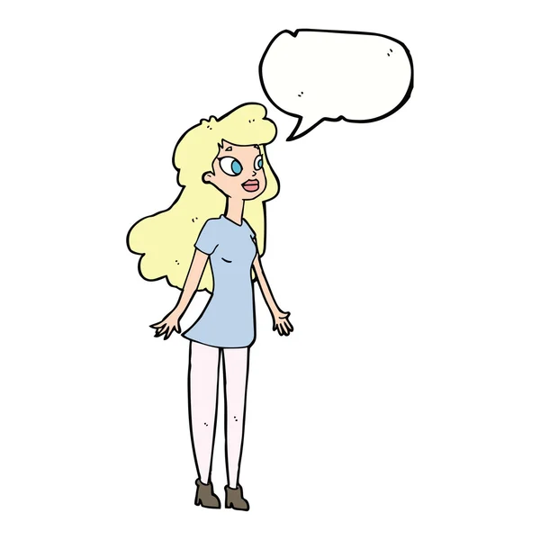 Karikatur hübsches Mädchen mit Sprechblase — Stockvektor