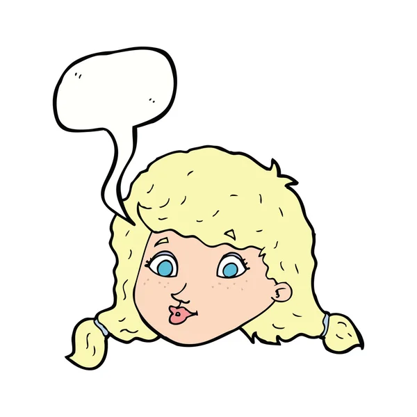 Cartoon pretty female face with speech bubble — Stock Vector