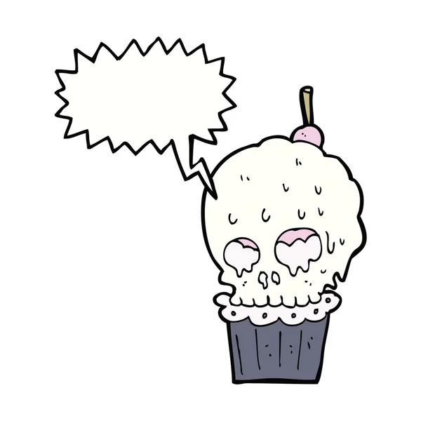 Dessin animé effrayant crâne cupcake avec bulle de parole — Image vectorielle