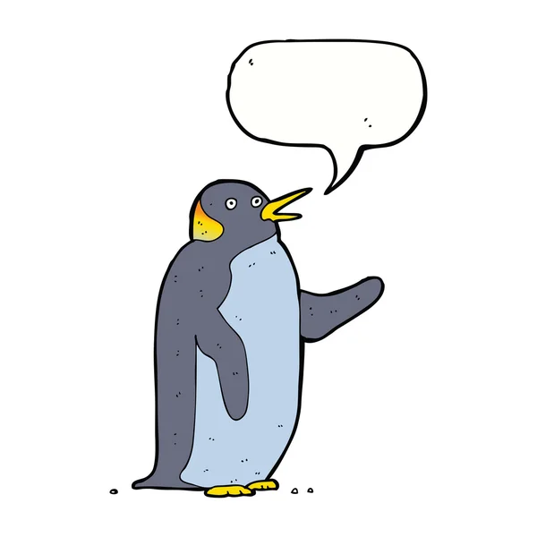 Pingüino de dibujos animados ondeando con burbuja del habla — Archivo Imágenes Vectoriales