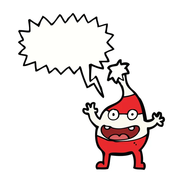 Cartoon lustiges Weihnachtswesen mit Sprechblase — Stockvektor