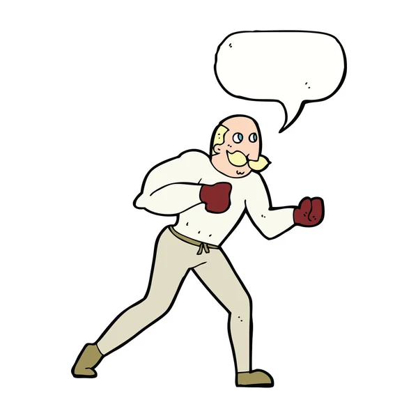 Cartoon retro bokser man met spraakbel — Stockvector