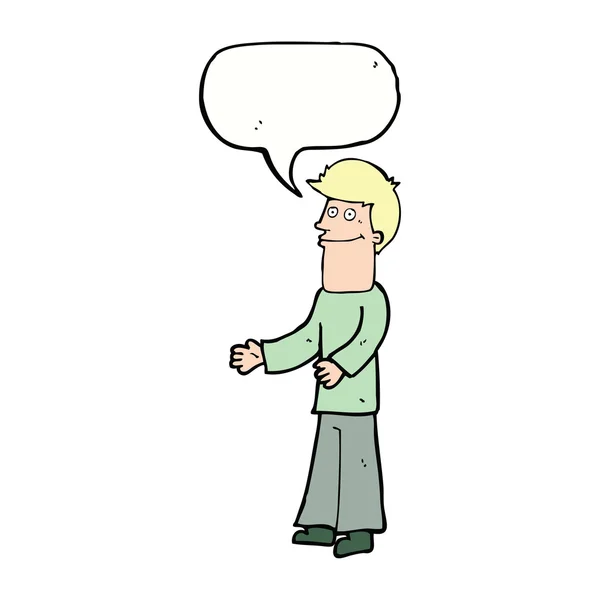 Hombre de dibujos animados hombros encogiéndose de hombros con burbuja del habla — Archivo Imágenes Vectoriales