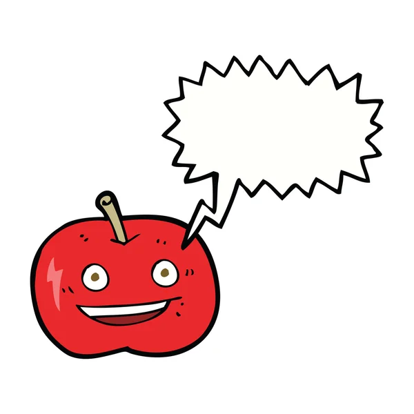 Cartone animato mela lucida con bolla discorso — Vettoriale Stock