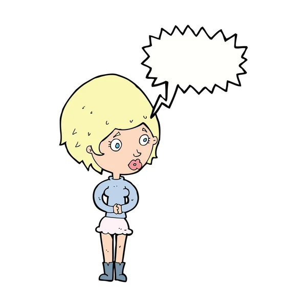 Desenho animado mulher preocupada com bolha de fala — Vetor de Stock