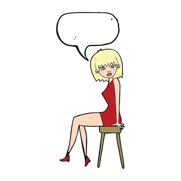 Dessin animé femme assise sur tabouret avec bulle de parole — Image vectorielle