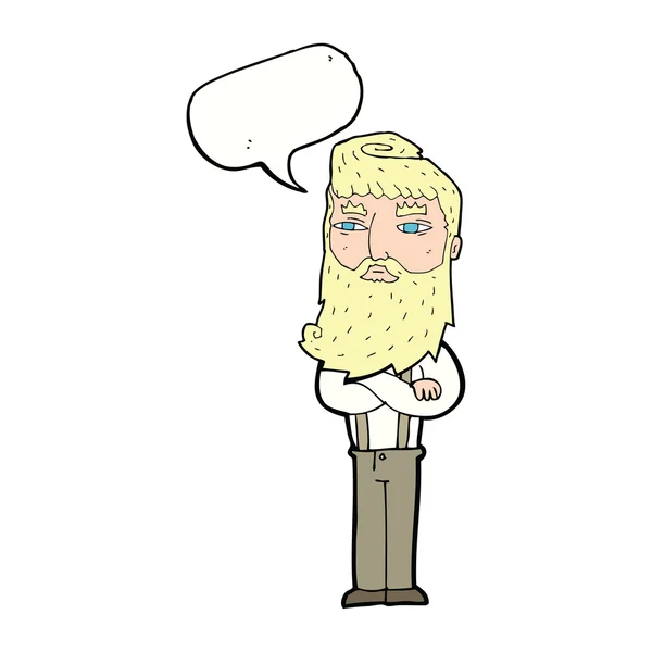 Dessin animé homme sérieux avec barbe avec bulle de parole — Image vectorielle